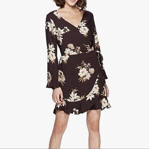 Xhiliration Deep Brown Floral Wrap Dress